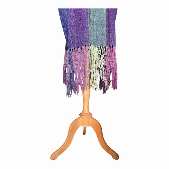 Handwoven Boho Striped Tunic Kaftan Fringe Hem Artisan Dress Purple Burgundy Grn - Picture 10 of 11